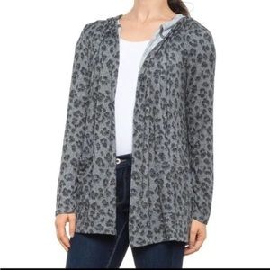 Lucky Brand Cardigan Hooded Green Leopard Print